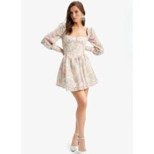 NWT Bardot Lila Flounce Broderie Pastel Floral Long Sleeve Mini Dress